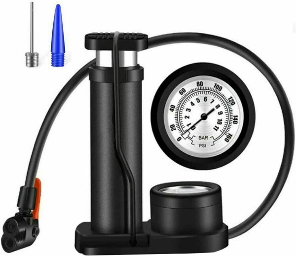 Mini Fahrradpumpe Tragbare Fußpumpen mit Manometer für Alle Ventile AV/DV/SV DE